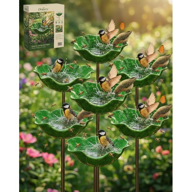 Estaca jardín flor metal hecha mano con baño abejas decoración exterior regalo polinizadores