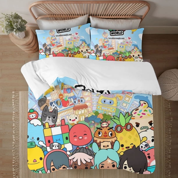 Toca Life Soft 3D Printed Duvet Cover Bedding Set with Comforter Cover 3 Piece Set Includes 2 Pillowcases and 1 Cover Machine Washable