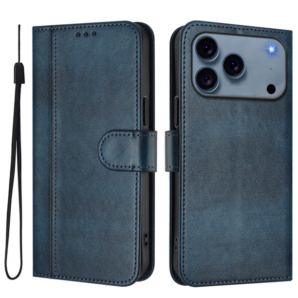 Funda Cartera para iphone 17 Pro Protección 360° con Ranuras para Tarjetas y Soporte Azul