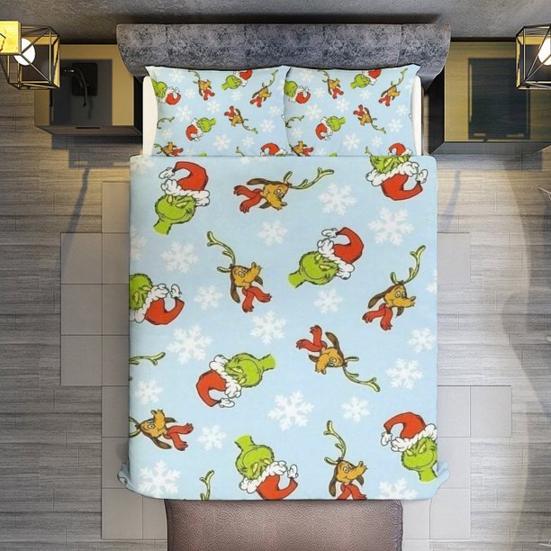 Merry Christmas Grinch Smiley 3 Pieces Duvet Cover Set Full Size Super Soft Fade Resistant Microfiber