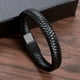 thumbnail image 4 of Pulsera hombre con cuero tejido espiga y broche negro brillante, 4 of 7
