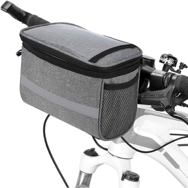 Bolsa para manillar de bicicleta, bolsillo frontal aislado, bolsa para manillar de MTB, bolsa térmica tipo cesta con rayas reflectantes
