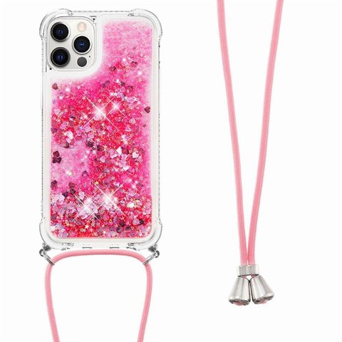 Funda Foxdock Para Iphone 12 Pro Max Con Cuerda Ajustable, Brillo Líquido, Protección Antigolpes Y Lente – Ideal Para Regalo