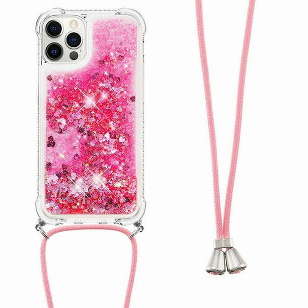 Funda FOXDOCK para iPhone 12 Pro Max con Cuerda Ajustable, Brillo Líquido, Protección Antigolpes y Lente – Ideal para Regalo