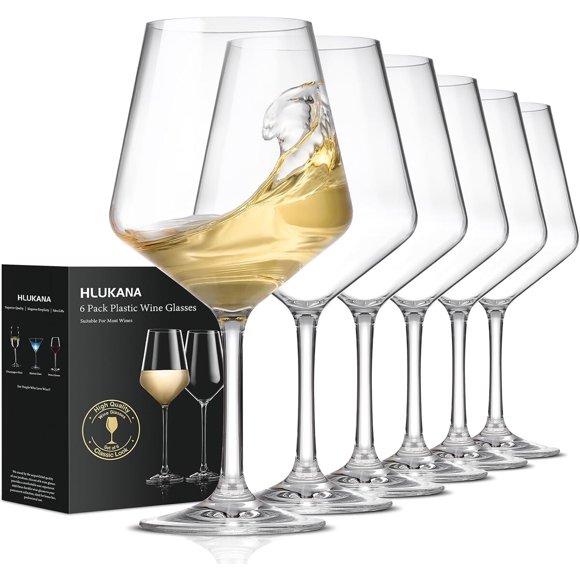 Hlukana Unbreakable Wine Glasses Set of 6, 16 oz Plastic Wine Glasses