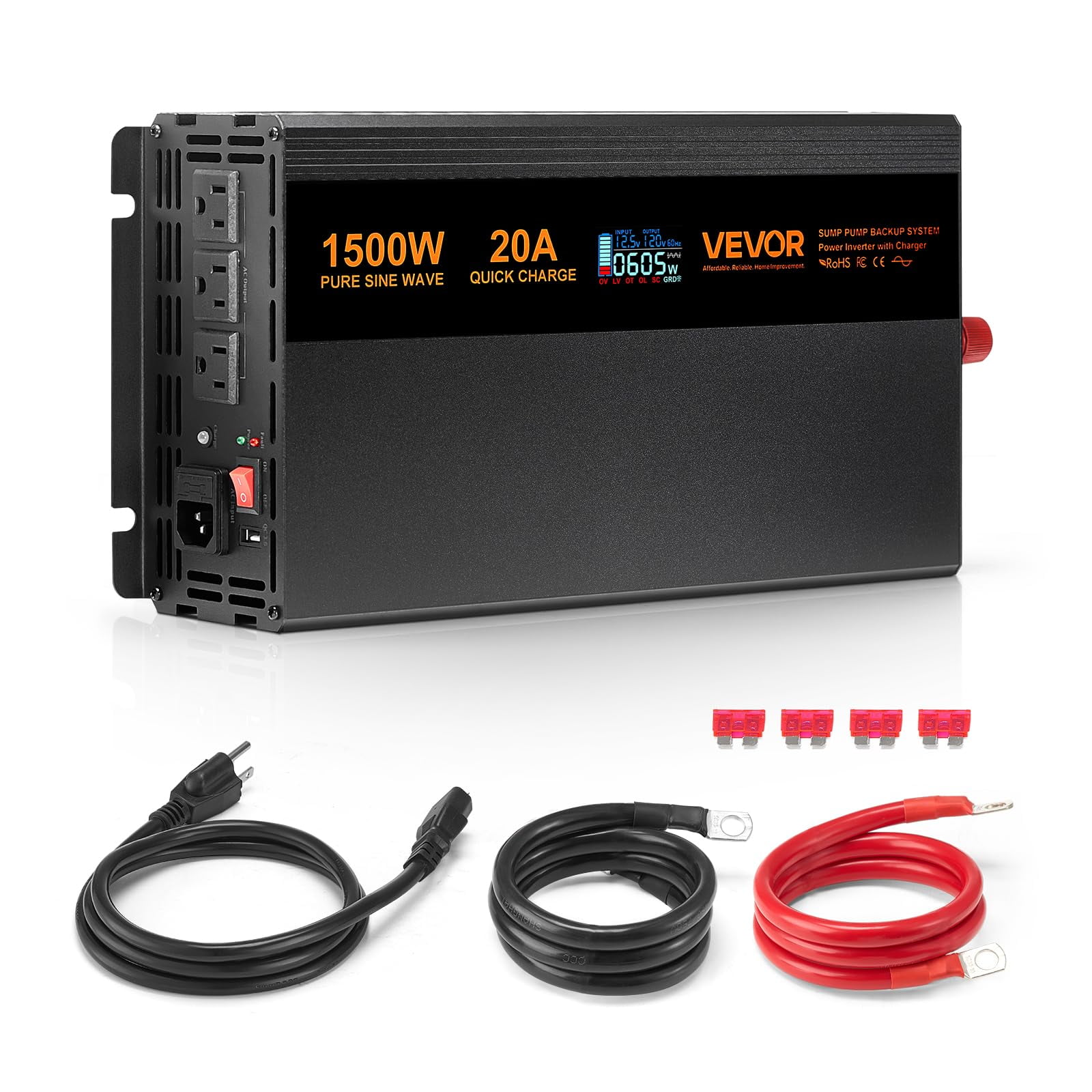 Sistema De Respaldo De Batería Para Bomba De Sumidero Vevor 1500w Con Pantalla Lcd
