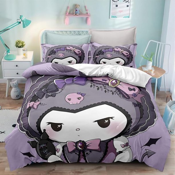 Bed- Duve-t Cov-er Anime- Cartoon Kuromi Melody -Kawaii Bed-ding Sets 3D Lightw-eight 3 Piece C-omforter Sets 1 Duvet -Cover and 2 -Pillow Shams for Boys Girl