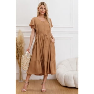 Likeshop - Vestido Largo Mujer Primavera Casual Manga Corta Escalonado 329