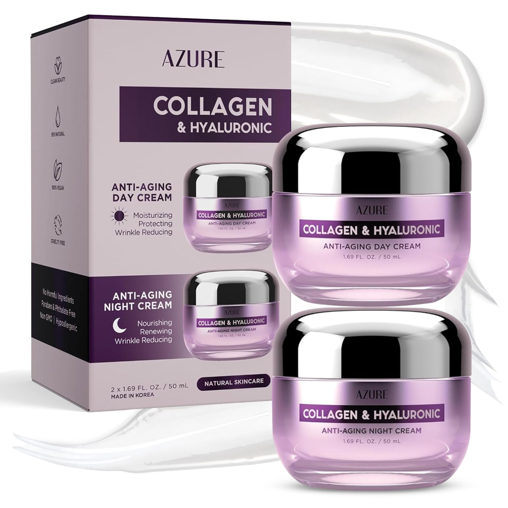 Azure Skincare - Crema Hidratante Facial Con Colágeno Y Ácido Hialurónico Azure Cosmetics