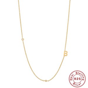 Collar Heshpaws S925 Pure Silver Sideways Initial Diamond Studded Con Caja De Regalo