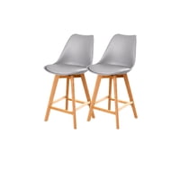Habita2 Chile - Pack 2 Taburetes Tulip Wood Acolchado 66Cm - Gris