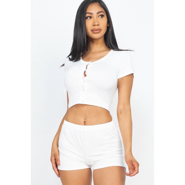 Conjunto de Camiseta sin Mangas y Shorts Blancos L