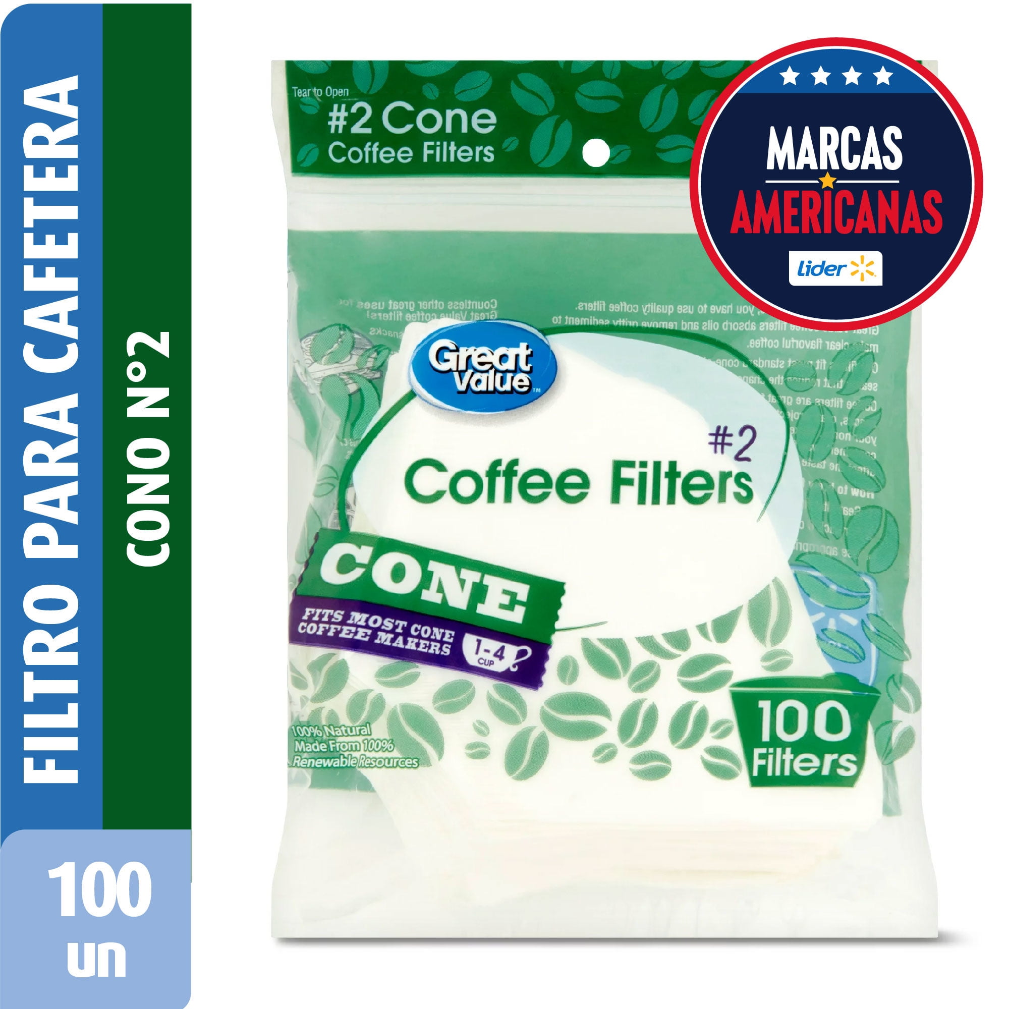 Filtro Para Cafétera Cono #2 100 Un Great Value