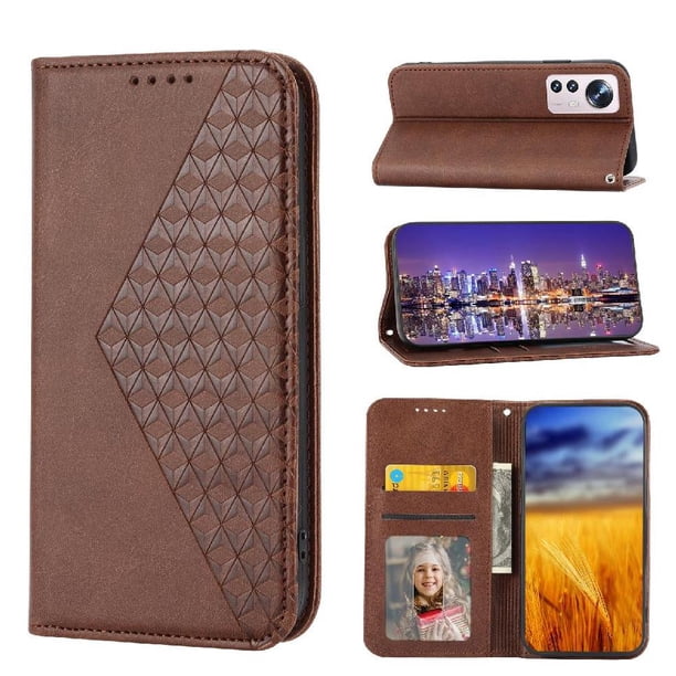 Funda Flip FOXDOCK para Xiaomi 12 , Estilo Billetera con Diseño Rombo, Correa de Mano y Soporte, Uso Diario