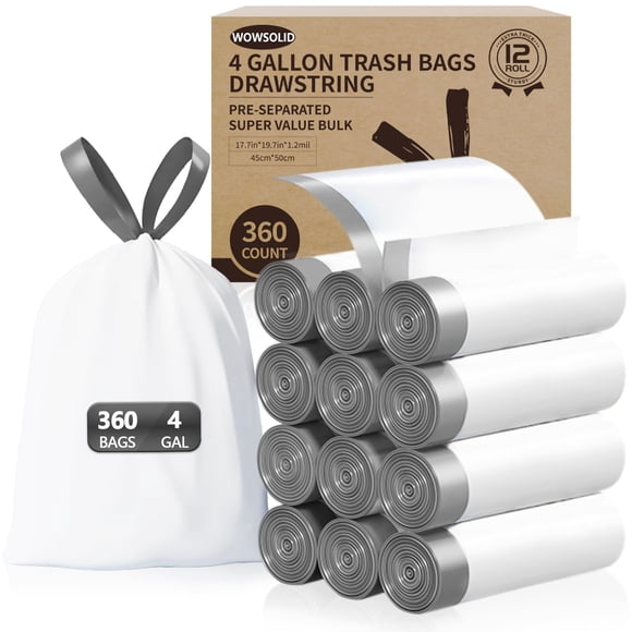 Bolsas de Basura WOWSOLID 4 Gal 360 Unidades con Cordón, Gruesas