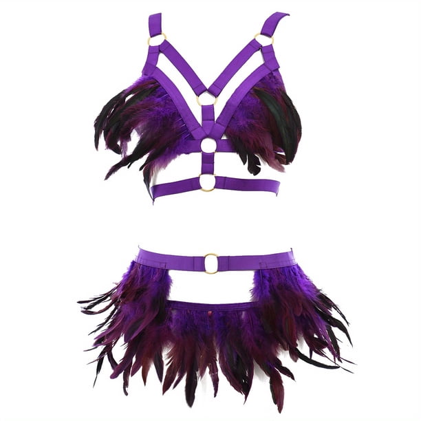 Sultry Feather Body Harness Belt - Hollow Out Cage Bra & Waist Bondage Harness Strap for Women - Sexy Lingerie & Underwear Accessories
