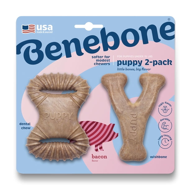 Chew Toys Benebone Puppy, paquete de 2 unidades, masticable y espoleta dental para perro