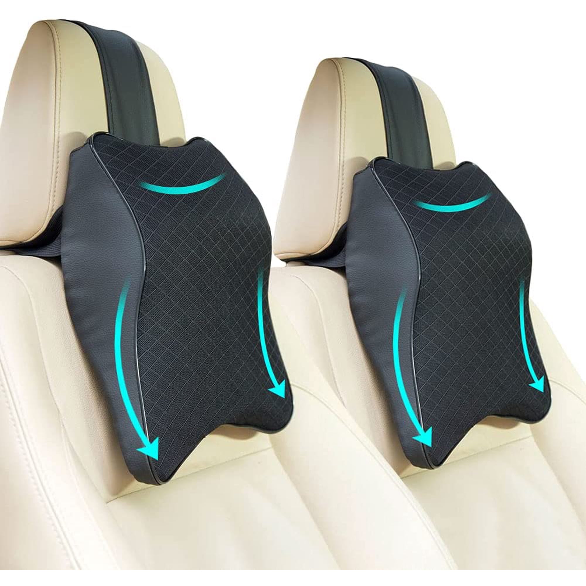 Xmhytop Paquete De 2 Almohadas Cervicales Para Coche, Espuma Viscoelástica 100%, Funda Transpirable Retirable, Ergonómica, Correa Ajustable, Beige