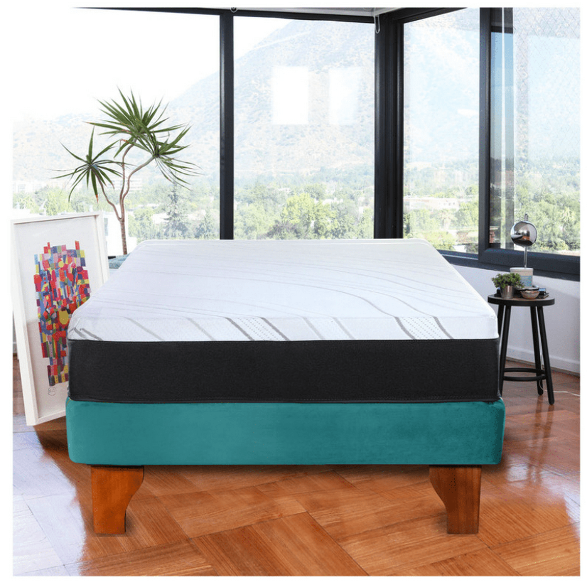 Latam Home - Cama Europea Zen Pro Colchon Resortes 1.5 Plaza Base Dividida Tela Turquesa
