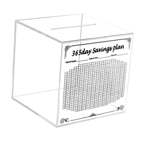 Magideal - Acrílico Clear Piggy Bank Con Plan De Ahorro De 365 Días, Frasco De Ahorro De Dinero Transparente Resistente, Elegante Y Práctico Para Niños Y Adultos 15X15X15Cm