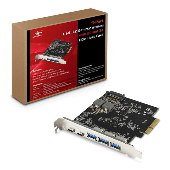 Tarjeta host PCIe Vantec de 5 puertos USB 3.2 Gen2x2 de 20 Gbps