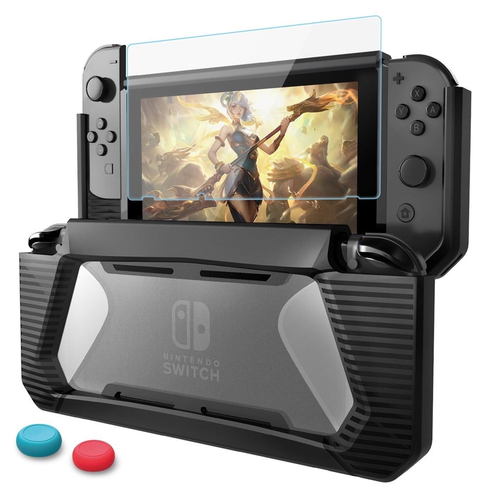 Set Protector De Pantalla De Cristal Templado Y Funda Protectora Aaronmei Nintendo Switch Negro