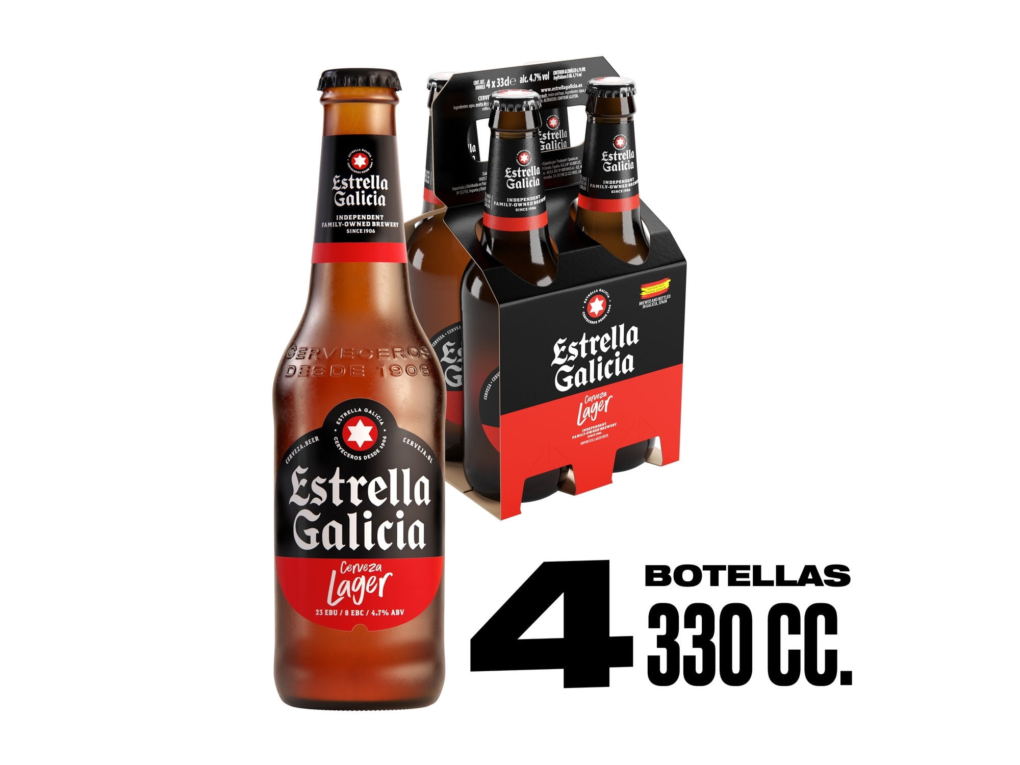 Cerveza Lager Pack 4 Botella 330 ml Estrella Galicia