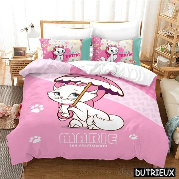 x1789 Bed SheetsCute Marie Cat Love Child Duvet Cover Set HD Comforter Cover for Kids Bedding Sets Bedclothes Bedroom Decor 3-Piece Bedding Set (1 Duvet Cover + 2 Pillow Shams) nj1789
