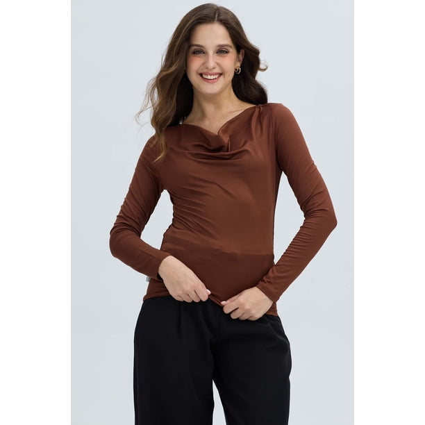 Polera Mujer Drapeado Delantero Café Oscuro