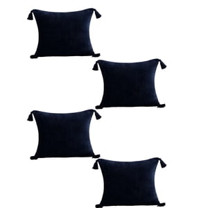 Genérico - Set De 4 Fundas De Cojin Chenille Con Borlas 45X45 Azul Oscuro