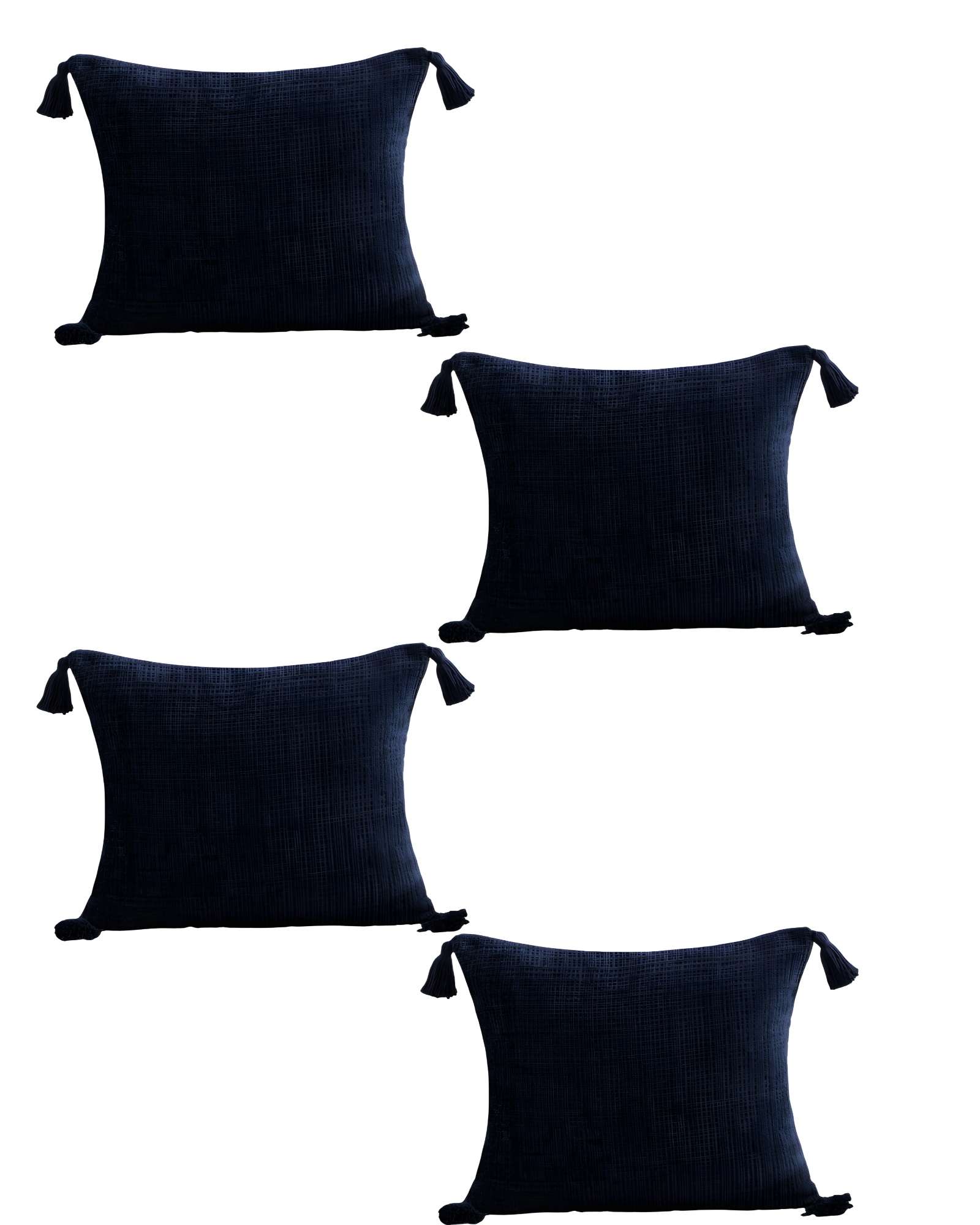 Genérico - Pack De 4 Fundas De Cojin Chenille Con Borlas 45X45 Azul Oscuro