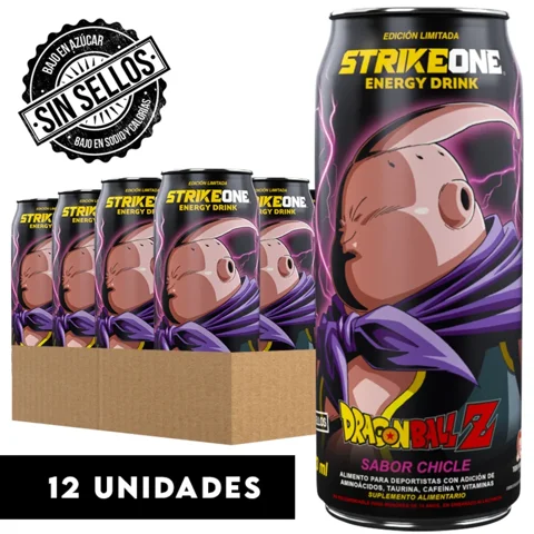 Strikeone - Bebida Energética 12 Unidades (473 Ml C/U ) - Dragon Ball Z - Majin Buu - Chicle