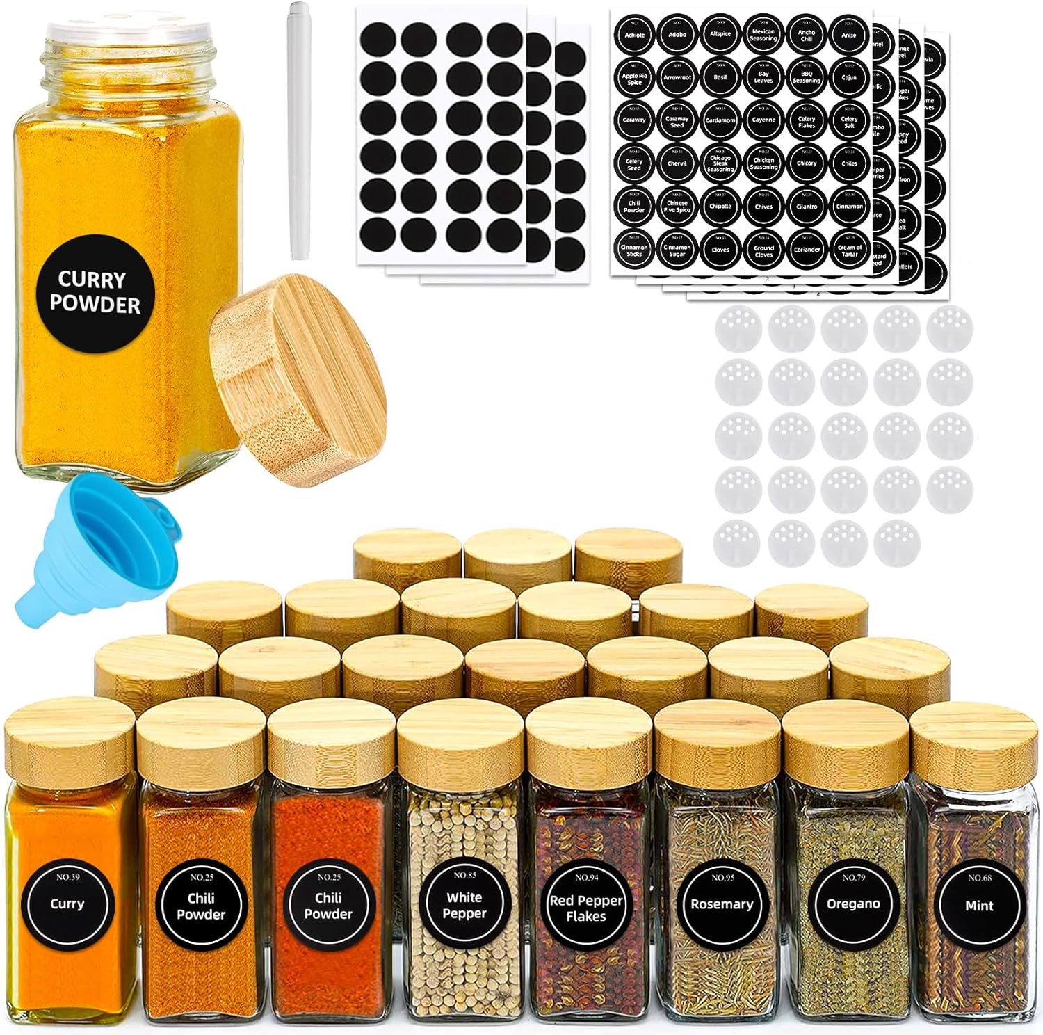 24 Frascos De Especias Con Tapa De Bambú Tarros Condimentos