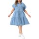 thumbnail image 1 of Vestido de mezclilla para mujer de talla grande Agnes Orinda, vestido babydoll de manga corta con botones, dobladillo escalonado, línea A casual, con bolsillos, 2X azul claro, 1 of 5