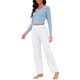 thumbnail image 4 of INSPIRE CHIC Conjuntos de Pijama de 2 Piezas para Mujer con Encaje, Tops de Manga Larga, Pantalones Casuales con Estampado de Corona, Ropa de Dormir Acanalada M azul, 4 of 6