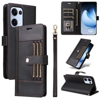 Foxdock Funda Tipo Cartera Para Oppo Reno 14 5G – Cubierta De Cuero Pu Con Múltiples Ranuras, Bolsillo Para Efectivo Y Correa De Muñeca