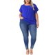 thumbnail image 2 of Agnes Orinda Blusas de Verano para Mujer Tallas Grandes de Trabajo con Mangas Cortas Plisadas Cuello Redondo Mangas de Tulipán 4X Azul Real, 2 of 6