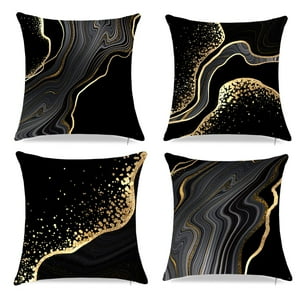 Juego De 4 Fundas De Cojín Tlitdr Negras Y Doradas De 45 X 45 Cm