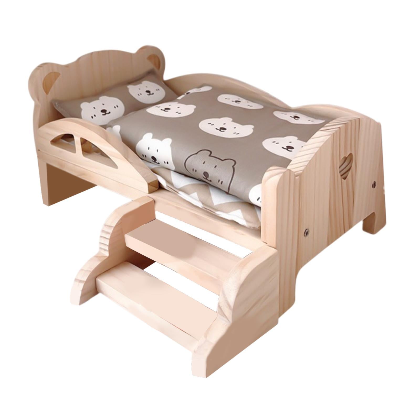 Bothyi - Minicama De Muñeca De Madera 1:12, Juguete De Simulación Para Decoración De Casa De Muñecas, Regalo Navideño Para Niñas, Juego De Cama Con Oso