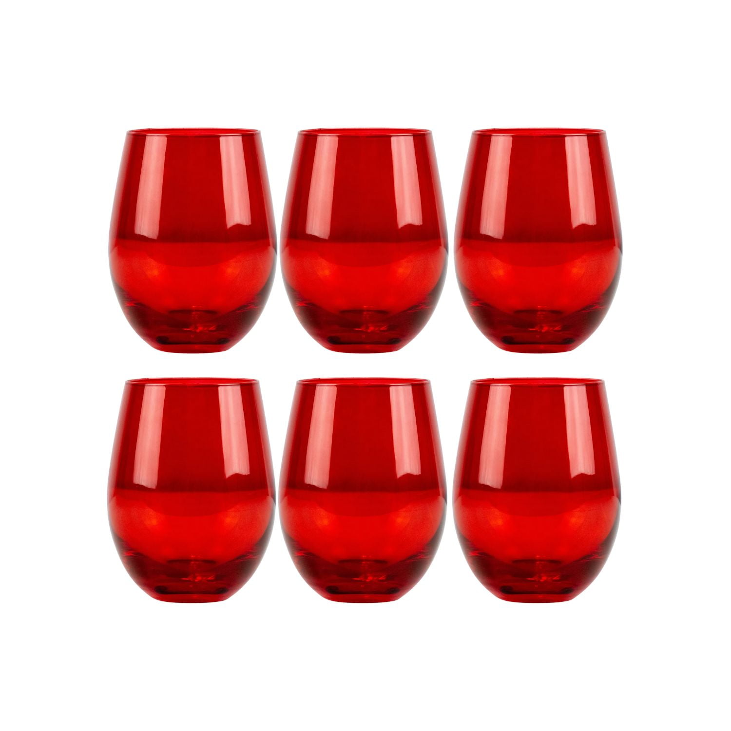 Set 6 Vasos Vidrio Bajos Full Color Rojo 480ml Allegra
