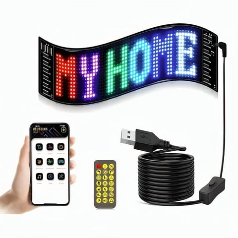 Genérico - Letrero Led Matrix Flexible Rgb App Control Usb Auto 16X64