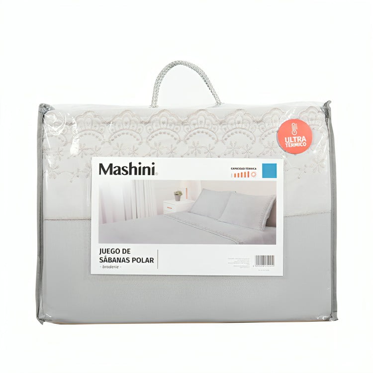 Juego De Sábanas Polar Lisa Broderie 1.5 Plazas / Gris – Mashini