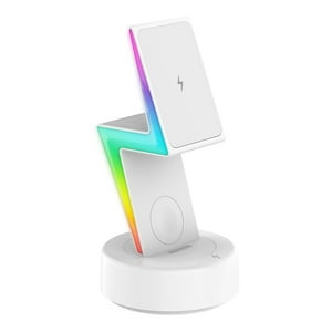 Genérico - Estación De Carga Inalámbrica Magnética 3 En 1 Para Iphone Airpods Apple Watch, Carga Rápida De 20 W Con Protección De Seguridad Inteligente, Iluminación Ambiental-Blanco
