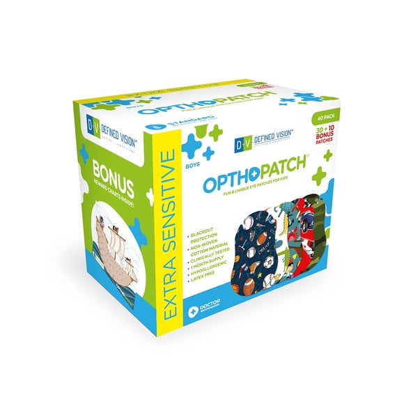 Parche ocular OPTHOPATCH para niños, diseño para niños, adhesivo extra sensible, 40 unidades
