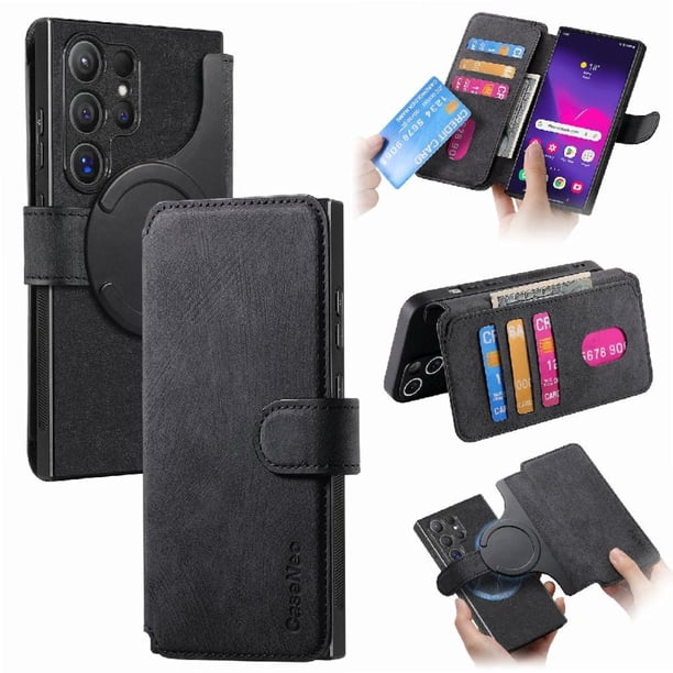 Funda Billetera Magnética para Samsung Galaxy S24 Ultra Soporte Tarjetas Desmontable Negro