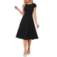 thumbnail image 1 of Vestido de Línea A INSPIRE CHIC para Mujeres con Cuello Barco, Manga Corta, Pliegues Vintage, Fiesta de Cóctel, Midi, S Negro, 1 of 6