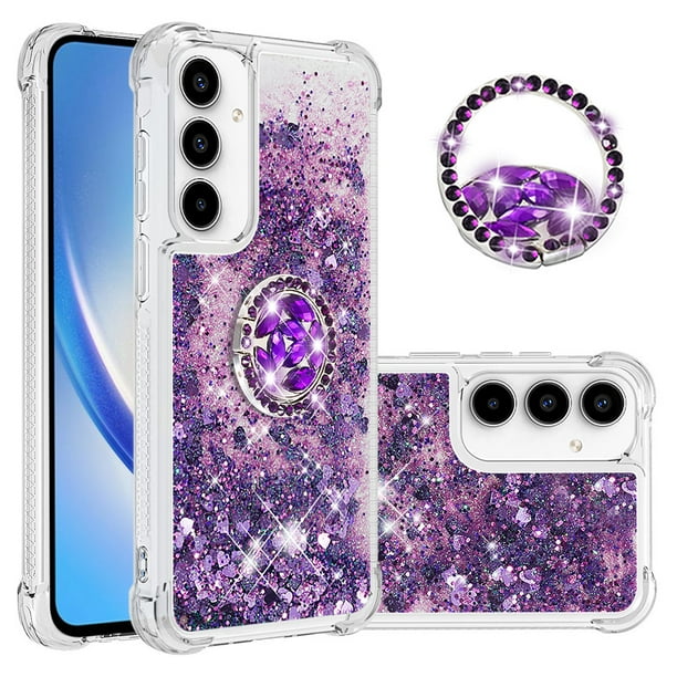 Funda Para Samsung Galaxy A56 Con Brillo Líquido, Protección Completa Y Soporte De Anillo Giratorio