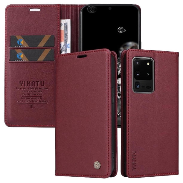 Funda Billetera de Cuero para Samsung Galaxy S20 Ultra con Tarjetero y Soporte - Tapa Magnética Rojo