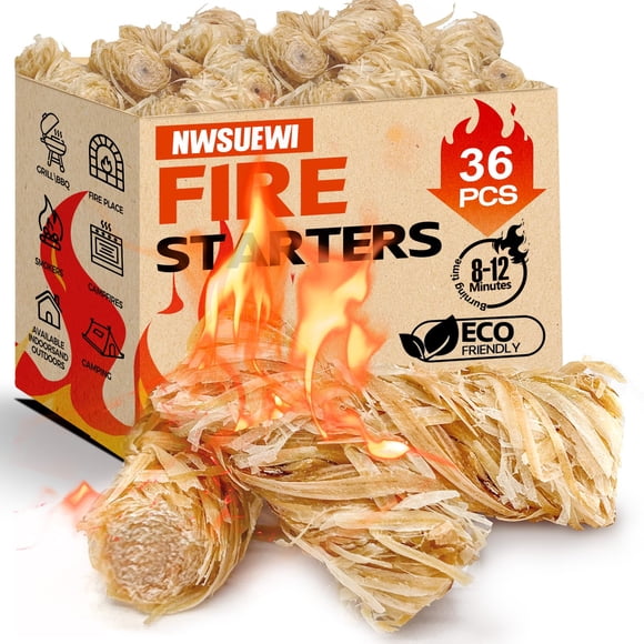 Encendedores de fuego Nwsuewi 36 piezas de madera natural impermeables