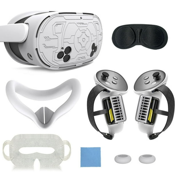 Kit de accesorios 7 en 1 para el casco de realidad virtual Meta Quest 3: empuñaduras para el mando, correa de mano, funda facial de silicona y juego de protectores de lente.-Blanco